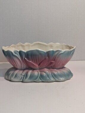 Vintage 1960's Royal Copley Ceramic Pink Blue Lotus Flower Planter